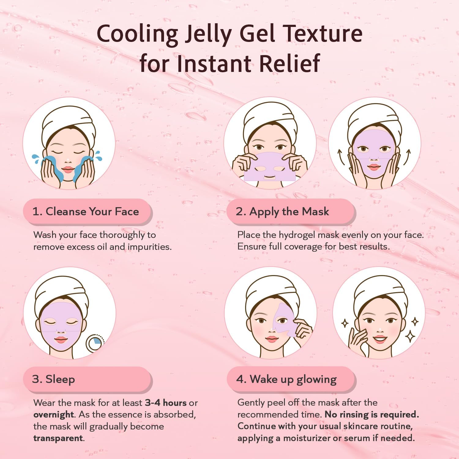 Salmon DNA PDRN Collagen Face Mask (4 PCS) – Korean Skincare Hydrogel Overnight Collagen Face Mask for Glass Skin – 4 Jelly Masks for Women and Men
