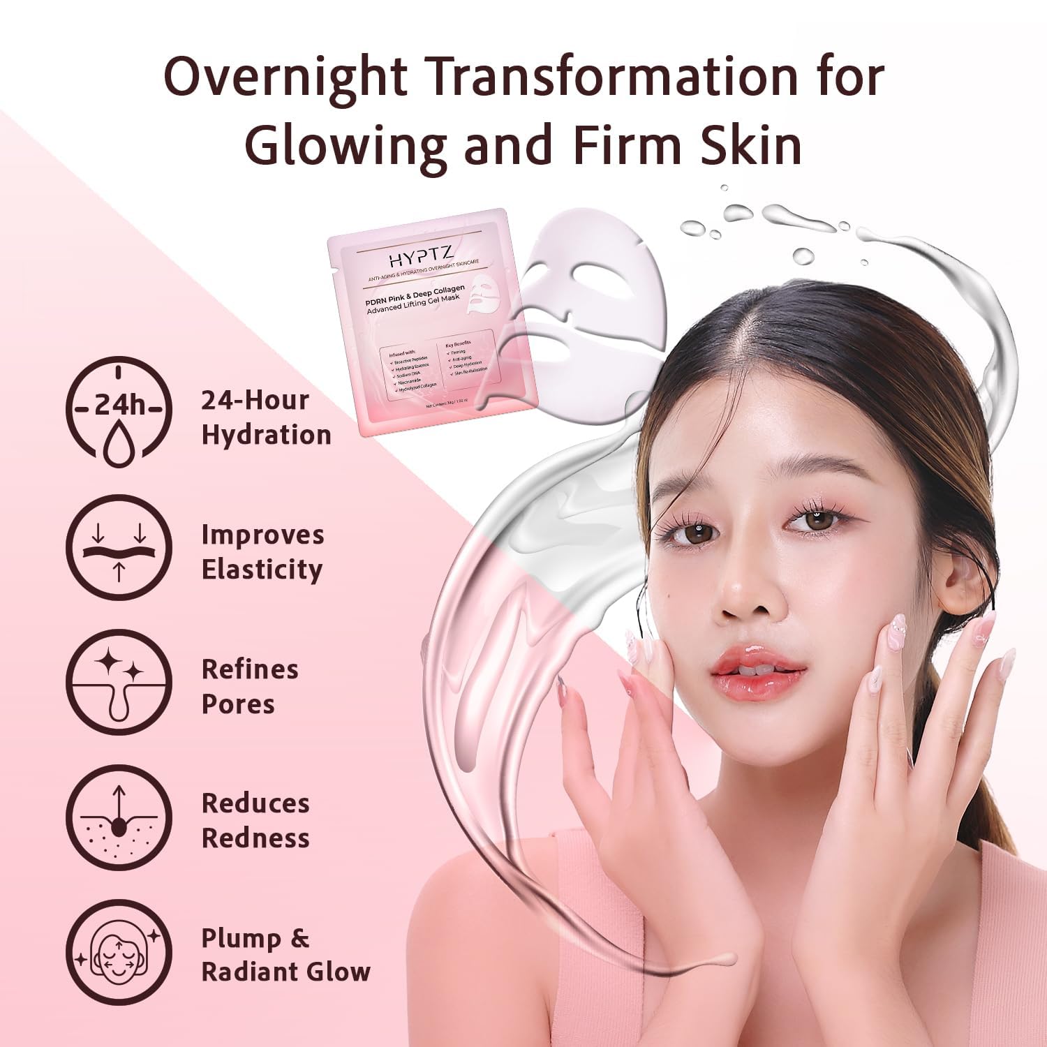 Salmon DNA PDRN Collagen Face Mask (4 PCS) – Korean Skincare Hydrogel Overnight Collagen Face Mask for Glass Skin – 4 Jelly Masks for Women and Men